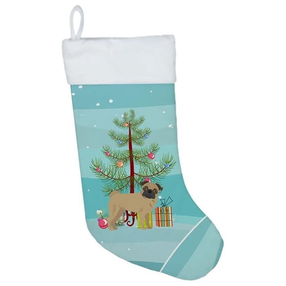 Caroline's Treasures Pug Multi-color Christmas Stocking, with Soft Suede Fabric 18"