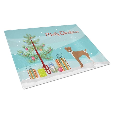 Carolines Treasures CK3482LCB Rat Terrier Christmas Tree Glass Cutting Board Large, 12H x 16W, multicolor