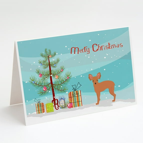 Carolines Treasures CK3484GCA7P Russkiy Toy or Russian Toy Terrier Christmas Tree Greeting Cards and Envelopes Pack of 8