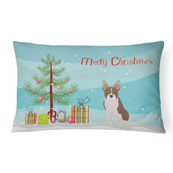 Carolines Treasures CK3493PW1216 Boston Terrier Christmas Tree Canvas Fabric Decorative Pillow, 12H x16W, multicolor