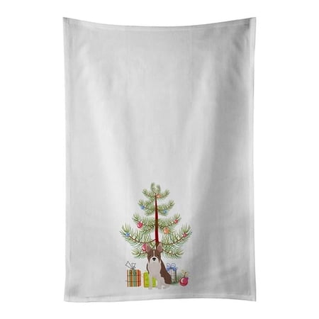 Carolines Treasures CK3493WTKT 28 x 19 in. Unisex Boston Terrier Christmas Tree White Dish Towels Kitchen Towel - Set of 2