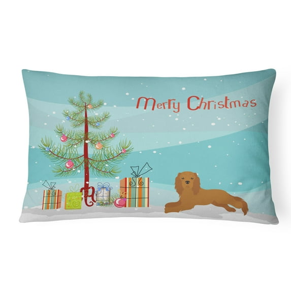 Carolines Treasures CK3495PW1216 Ruby Cavalier King Charles Spaniel Christmas Tree Canvas Fabric Decorative Pillow, 12H