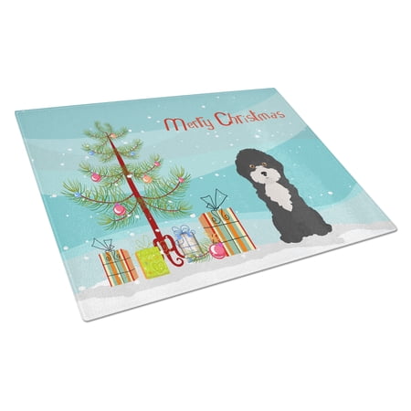 Carolines Treasures CK3497LCB Black and White Cyprus Poodle Christmas Tree Glass Cutting Board Large, 12H x 16W,
