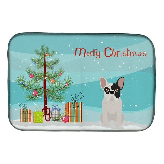 Black and White French Bulldog Christmas Tree Dish Drying Mat