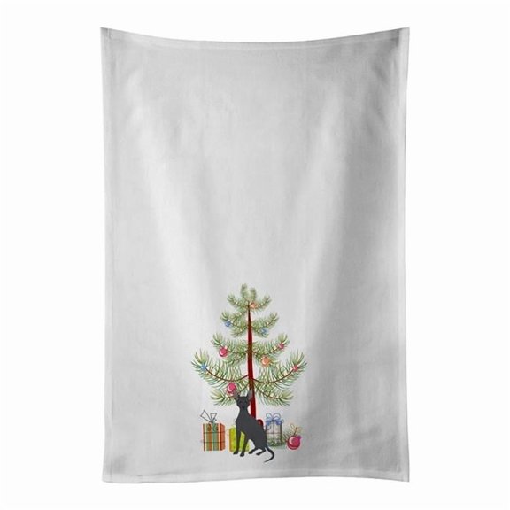 Carolines Treasures CK3507WTKT 28 x 19 in. Unisex Peruvian Hairless Dog Christmas Tree White Dish Towels Kitchen Towel - Set of 2