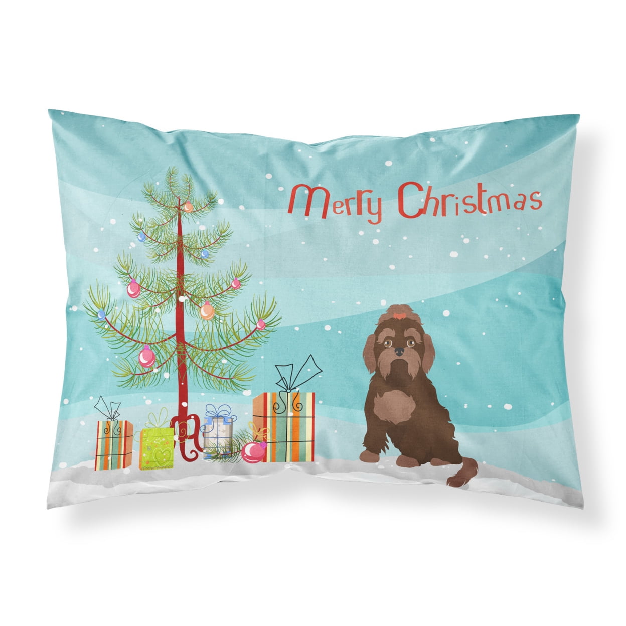 Brown Russian Tsvetnaya Bolonka Lap Dog Christmas Tree Fabric Standard Pillowcase