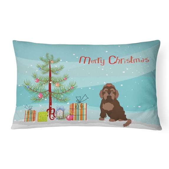 Carolines Treasures CK3509PW1216 Brown Russian Tsvetnaya Bolonka Lap Dog Christmas Tree Canvas Fabric Decorative Pillow,