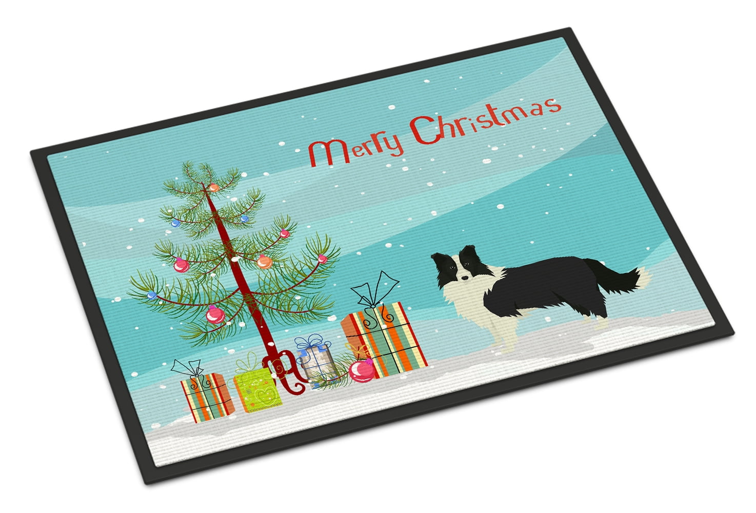 Border Collie Christmas Tree Door Mat