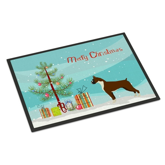 Carolines Treasures CK3526JMAT Boxer Christmas Tree Door Mat Indoor Rug or Outdoor Welcome Mat 24x36 Doormat 36"L x 24"W
