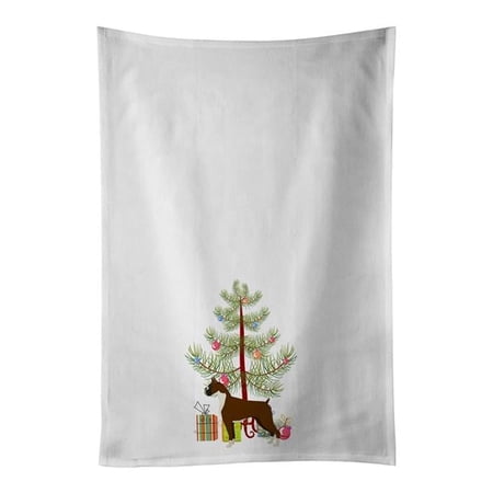 Boxer Christmas Tree White Kitchen Towel Set of 2 19 in x 28 in