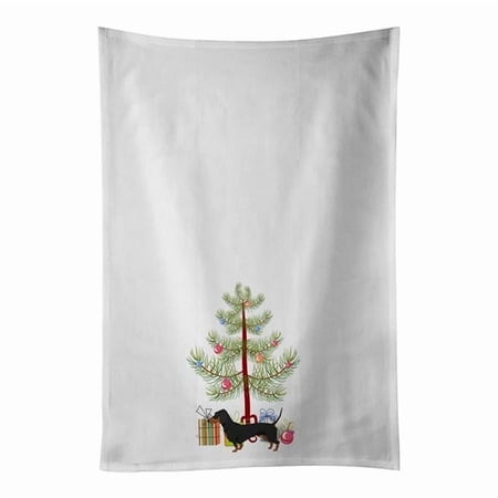 Carolines Treasures CK3533WTKT 28 x 19 in. Unisex Dachshund Christmas Tree White Dish Towels Kitchen Towel - Set of 2