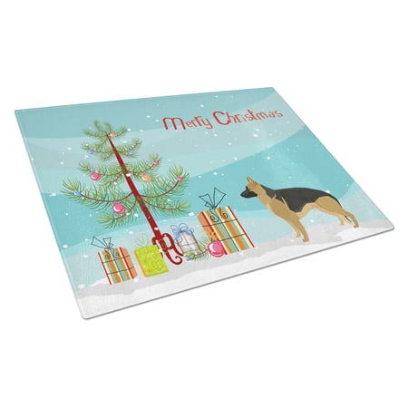 Carolines Treasures CK3540LCB German Shepherd Christmas Tree Glass Cutting Board Large, 12H x 16W, multicolor