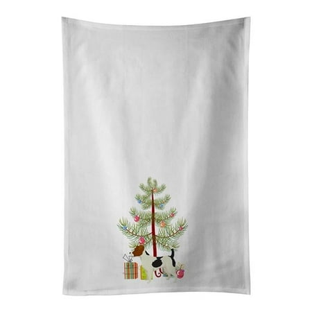 Carolines Treasures CK3547WTKT 28 x 19 in. Unisex Jack Russell Terrier Christmas Tree White Dish Towels Kitchen Towel - Set of 2
