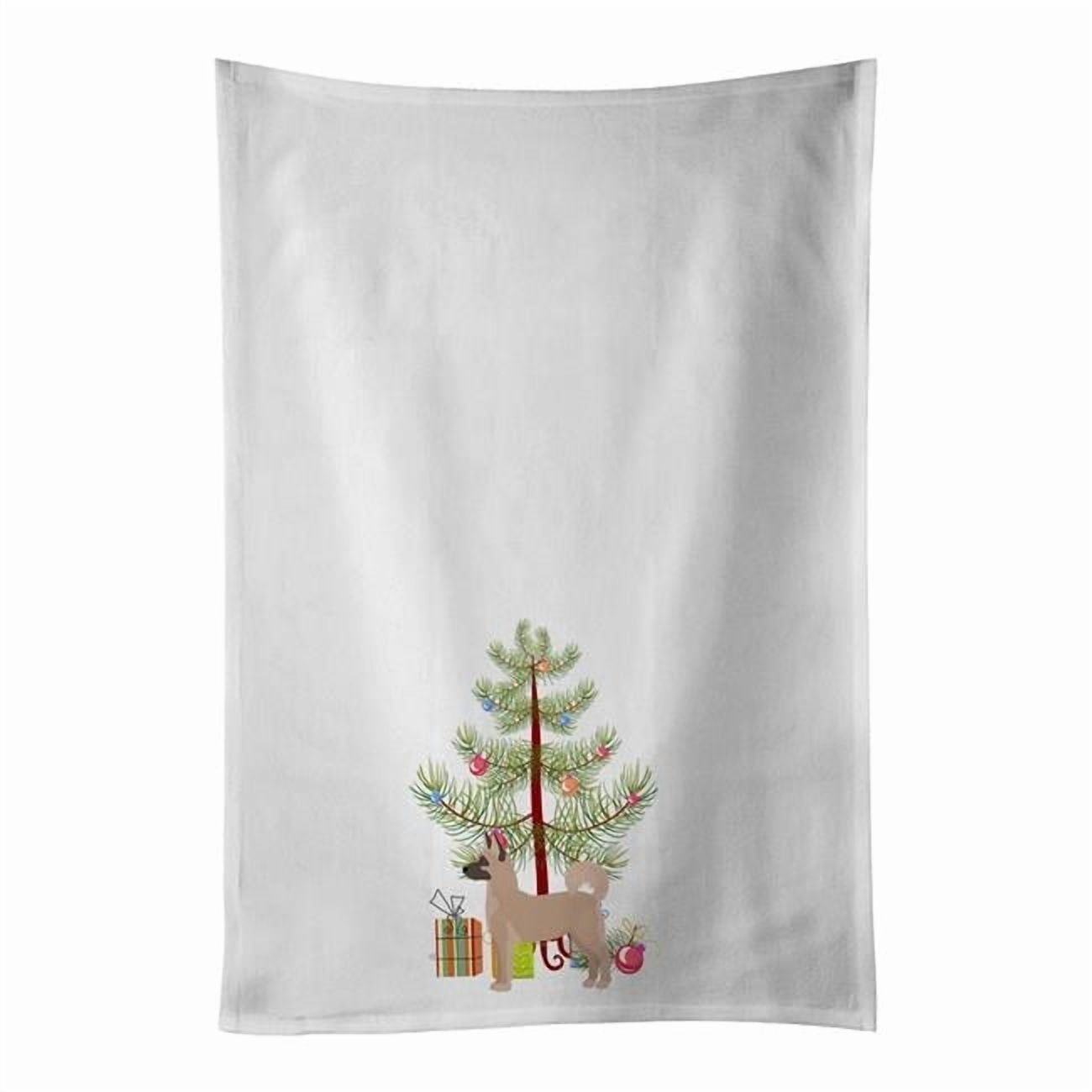 Carolines Treasures CK3799WTKT 28 x 19 in. Unisex Akita Shepherd Christmas Tree White Dish Towels Kitchen Towel - Set of 2