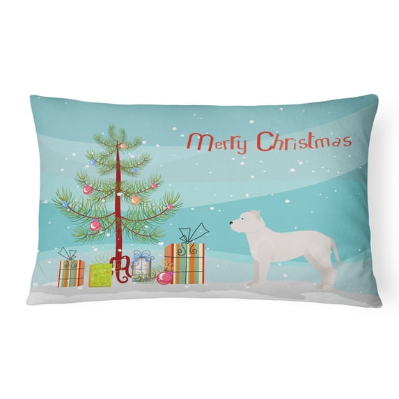 Carolines Treasures CK3808PW1216 White Bullboxer Christmas Tree Canvas Fabric Decorative Pillow, 12H x16W, multicolor