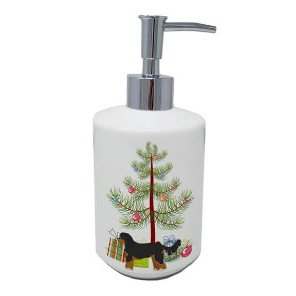 Carolines Treasures CK3811SOAP 7 x 3.5 in. Unisex Black & Tan Cavapoo Christmas Tree Ceramic Soap Dispenser
