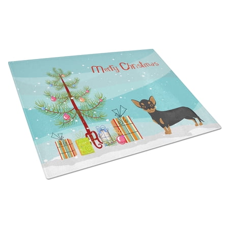 Carolines Treasures CK3816LCB Black and Tan Chiweenie Christmas Tree Glass Cutting Board Large, 12H x 16W, multicolor