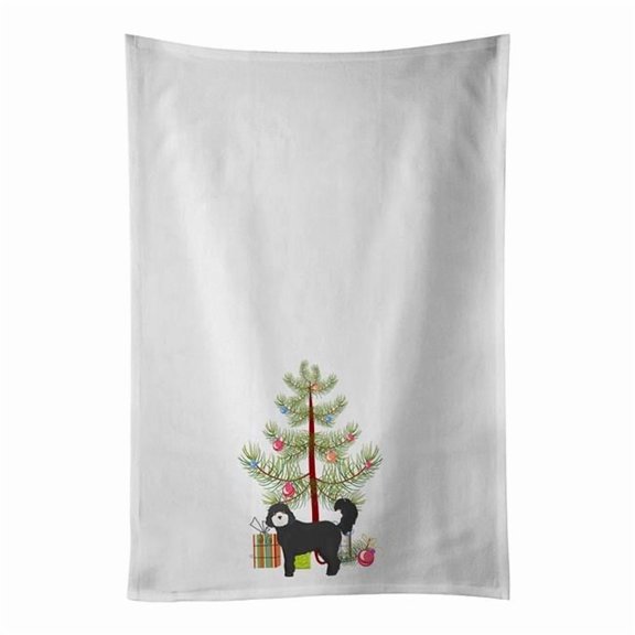 Carolines Treasures CK3823WTKT 28 x 19 in. Unisex Black Cockapoo Christmas Tree White Dish Towels Kitchen Towel - Set of 2