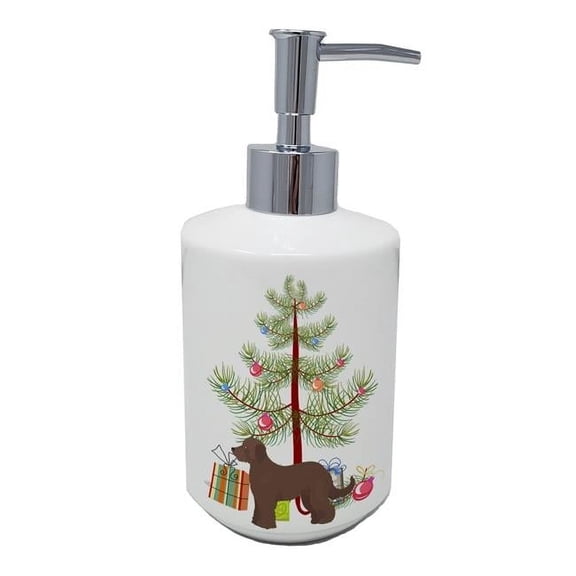 Carolines Treasures CK3838SOAP 7 x 3.5 in. Unisex Brown Goldendoodle Christmas Tree Ceramic Soap Dispenser