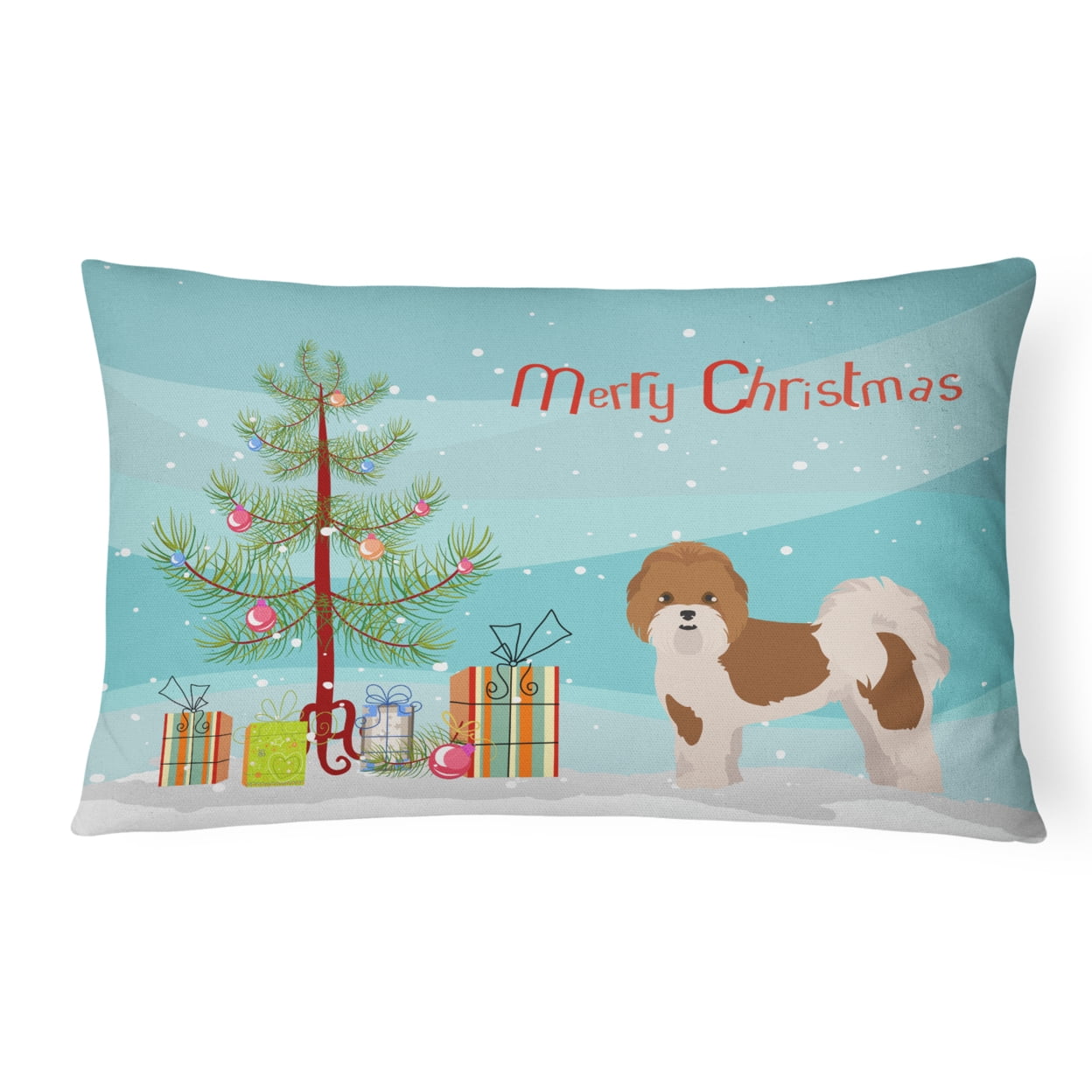Carolines Treasures CK3853PW1216 Mal-Shi Christmas Tree Canvas Fabric Decorative Pillow, 12H x16W, multicolor