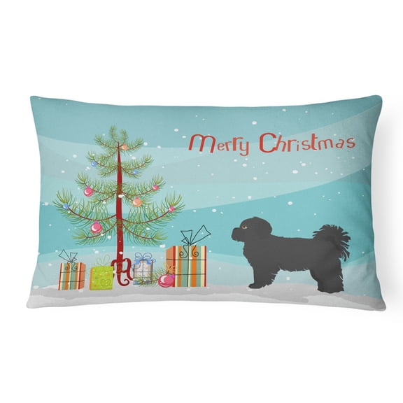 Carolines Treasures CK3858PW1216 Black Pekeapoo Christmas Tree Canvas Fabric Decorative Pillow, 12H x16W, multicolor