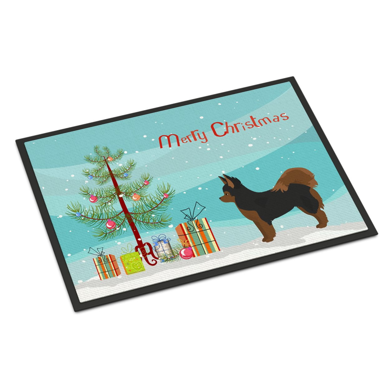 Black and Tan Pomchi Christmas Tree Door Mat