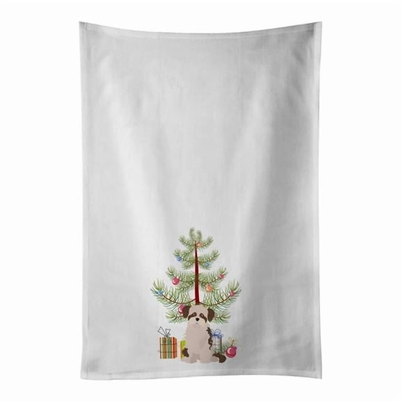 Carolines Treasures CK3890WTKT 28 x 19 in. Unisex Shi Chi No.3 Christmas Tree White Dish Towels Kitchen Towel - Set of 2