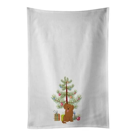 Carolines Treasures CK3891WTKT 28 x 19 in. Unisex Shih Poo No.3 Christmas Tree White Dish Towels Kitchen Towel - Set of 2