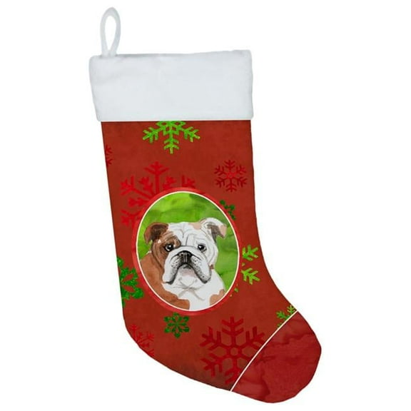 Caroline's Treasures Snowflakes English Bulldog Multi-color Christmas Stocking, with Soft Suede Fabric 18"