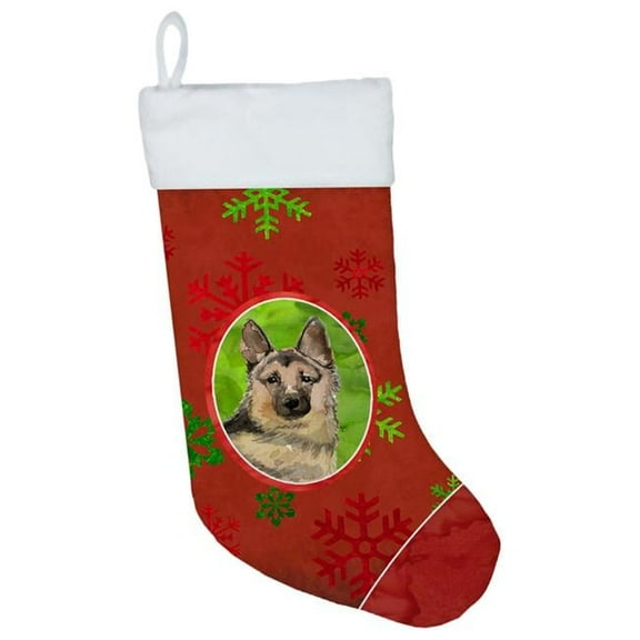 Caroline's Treasures Snowflakes German Shepherd Multi-color Christmas Stocking, with Soft Suede Fabric 18"