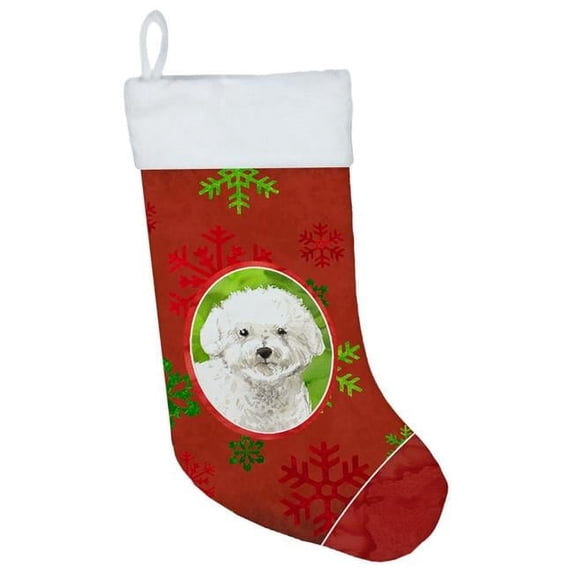 Caroline's Treasures Snowflakes Bichon Frise Multi-color Christmas Stocking, with Soft Suede Fabric 18"