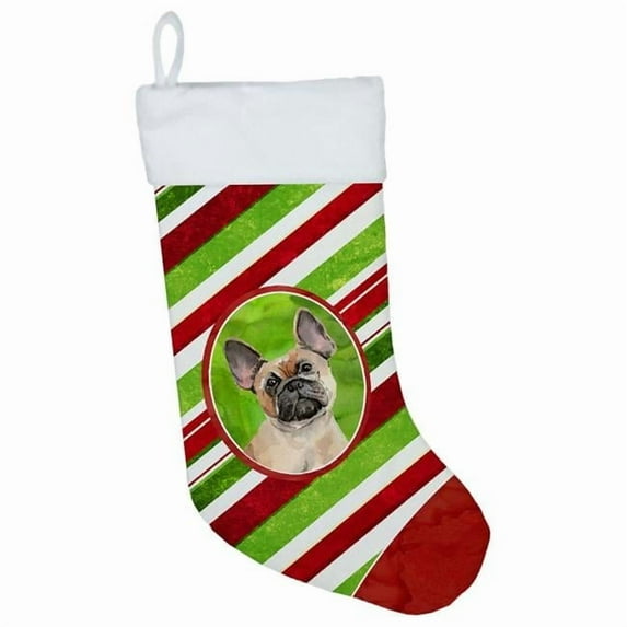 Caroline's Treasures Snowflakes Fawn French Bulldog Multi-color Christmas Stocking, with Soft Suede Fabric 18"