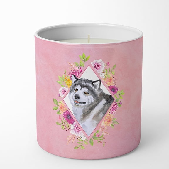 Carolines Treasures CK4112CDL 10 oz Alaskan Malamute Pink Flowers Decorative Soy Candle