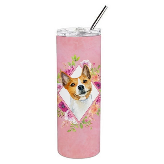 Carolines Treasures CK4115TBL20 Basenji Pink Flowers Stainless Steel 20 oz Skinny Tumbler 20 oz multicolor