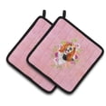 thumbnail image 1 of Carolines Treasures CK4116PTHD Basset Hound Pink Flowers Pair of Pot Holders 7.5HX7.5W multicolor, 1 of 4