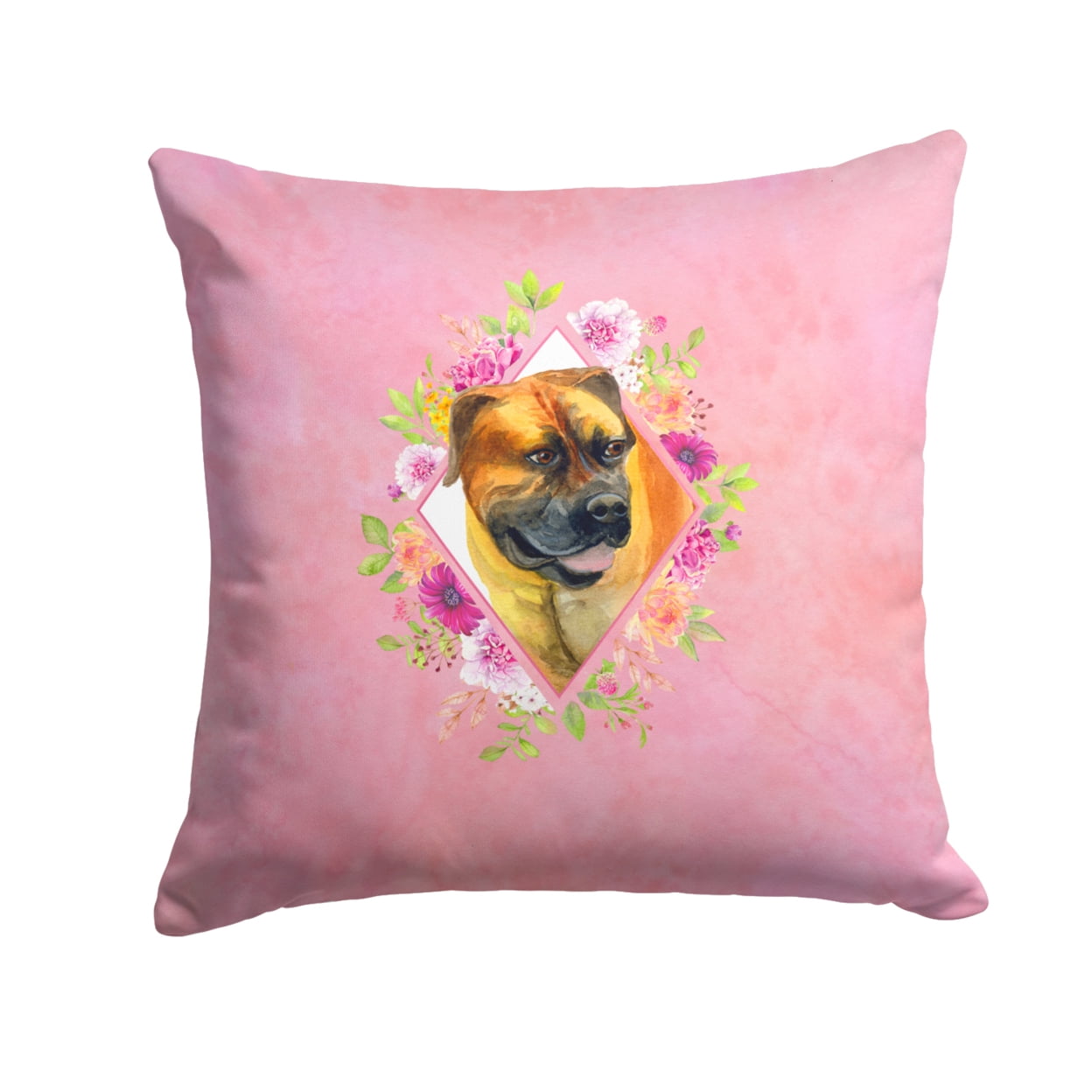 Carolines Treasures CK4121PW1414 Borboel Mastiff Pink Flowers Fabric Decorative Pillow 14Hx14W multicolor