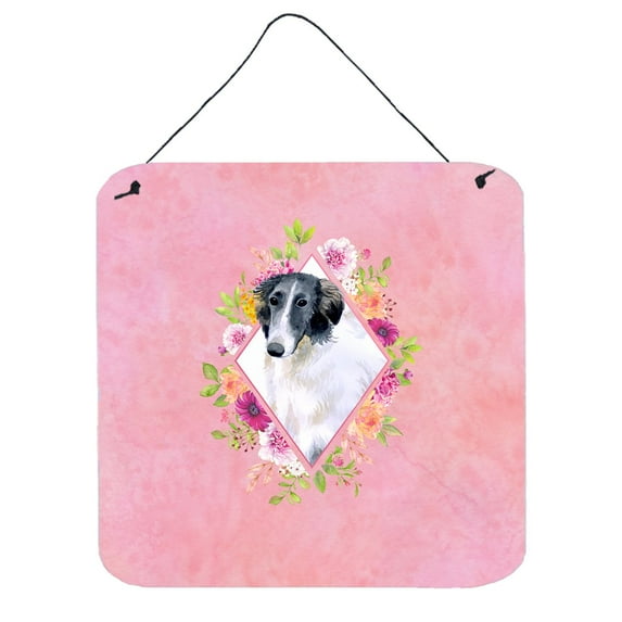 Carolines Treasures CK4122DS66 Borzoi Pink Flowers Wall or Door Hanging Prints 6x6 multicolor