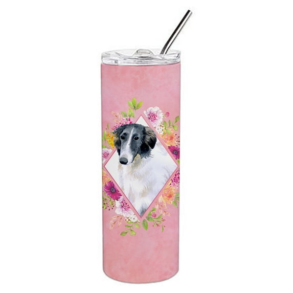 Carolines Treasures CK4122TBL20 Borzoi Pink Flowers Stainless Steel 20 oz Skinny Tumbler 20 oz multicolor