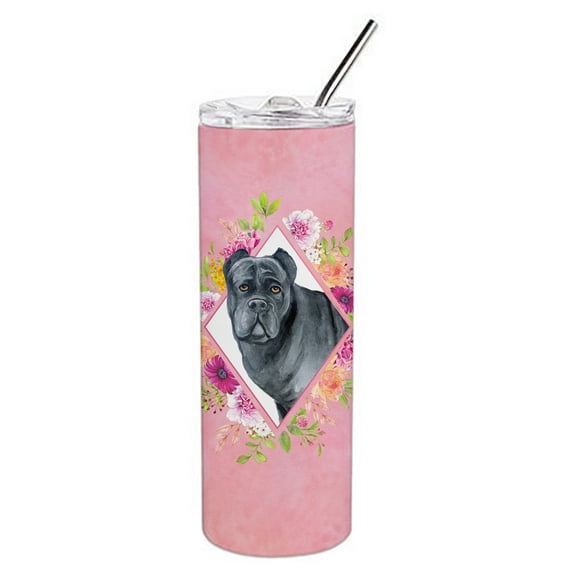 Carolines Treasures CK4125TBL20 Cane Corso Pink Flowers Stainless Steel 20 oz Skinny Tumbler 20 oz multicolor