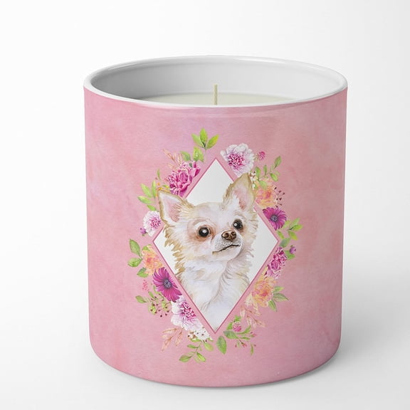 Carolines Treasures CK4127CDL Long Hair Chihuahua Soy Candle 10 oz Decorative Gift Scented Soy Candles for Home Pink