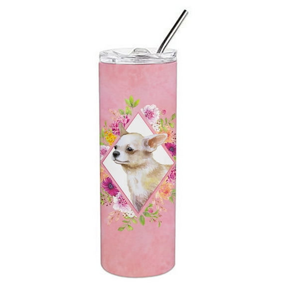 Carolines Treasures CK4129TBL20 Chihuahua Design2 Pink Flowers Stainless Steel 20 oz Skinny Tumbler 20 oz multicolor