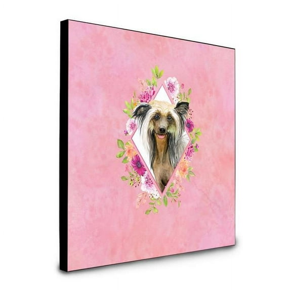 Carolines Treasures 8 x 8 x 0.625 in. Chinese Crested Pink Flowers Artwork Panel Wall Decor