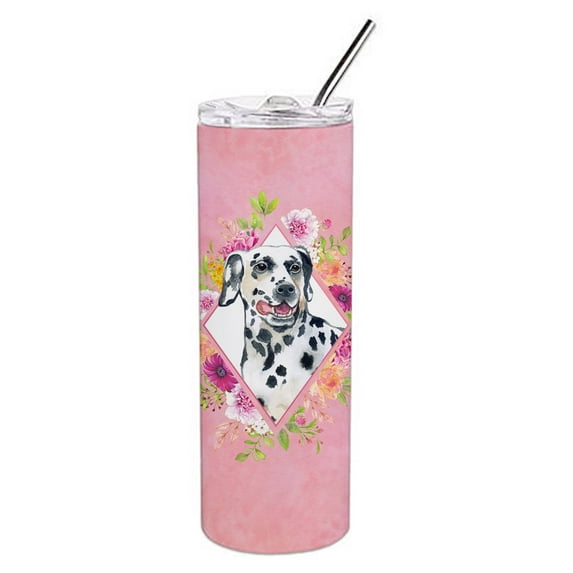 Carolines Treasures CK4137TBL20 Dalmatian Pink Flowers Stainless Steel 20 oz Skinny Tumbler 20 oz multicolor