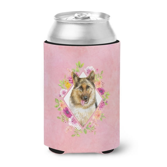 Carolines Treasures CK4146CC German Shepherd Design1 Pink Flowers Can or Bottle Hugger Can Hugger multicolor