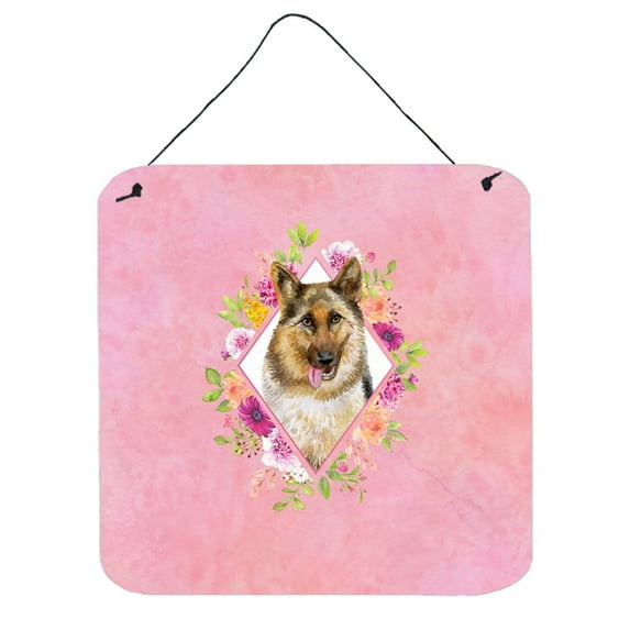 Carolines Treasures CK4146DS66 German Shepherd Design1 Pink Flowers Wall or Door Hanging Prints 6x6 multicolor