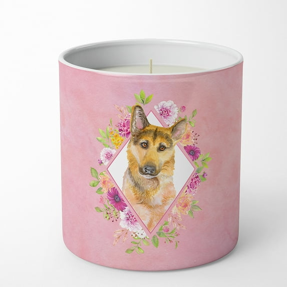Carolines Treasures CK4147CDL German Shepherd 2 Soy Candle 10 oz Decorative Gift Scented Soy Candles for Home Pink