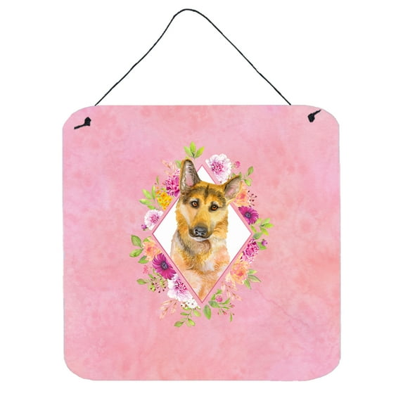 Carolines Treasures CK4147DS66 German Shepherd Design2 Pink Flowers Wall or Door Hanging Prints 6x6 multicolor