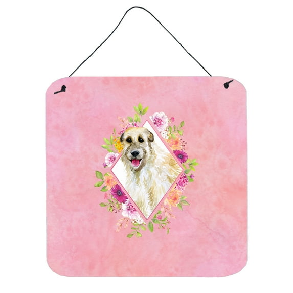 Carolines Treasures CK4153DS66 Irish Wolfhound Pink Flowers Wall or Door Hanging Prints 6x6 multicolor