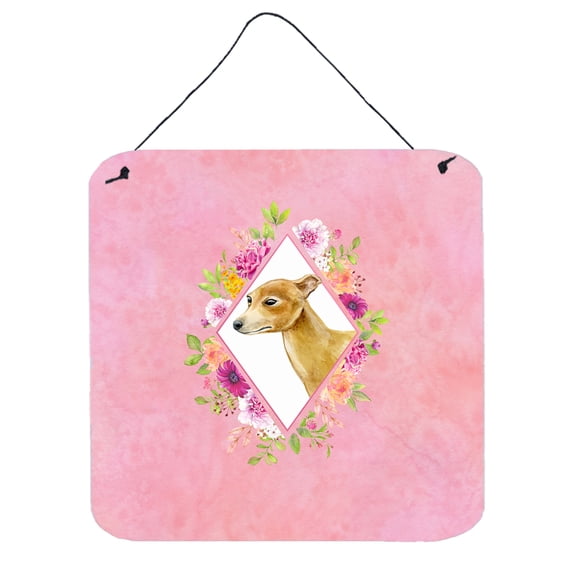 Carolines Treasures CK4154DS66 Italian Greyhound Pink Flowers Wall or Door Hanging Prints 6x6 multicolor