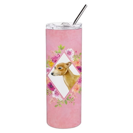 Carolines Treasures CK4154TBL20 Italian Greyhound Pink Flowers Stainless Steel 20 oz Skinny Tumbler 20 oz multicolor